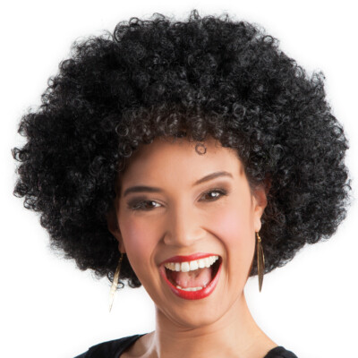 Karneval Klamotten Kostüm Perücke Afro schwarz Zubehör Disco Karneval