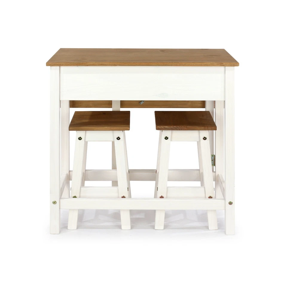 Corona Breakfast High Table Counter Gateleg Drop Leaf 2 Stools Kitchen Set White - Image 3 of 4