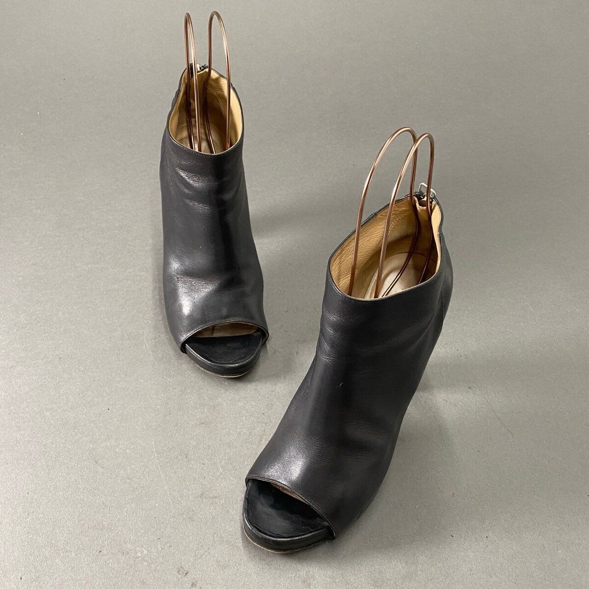 CHANEL Leather Open toe Short Boots 37.5C Black Authentic CHANEL Leather Open toe Short Boots 37.5C Black Authentic
