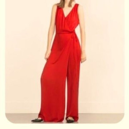 Zara Red Jumpsuit w/ Faux Skirt Look Sleeveless V-neck Womens Sz S Party  Silky | eBay