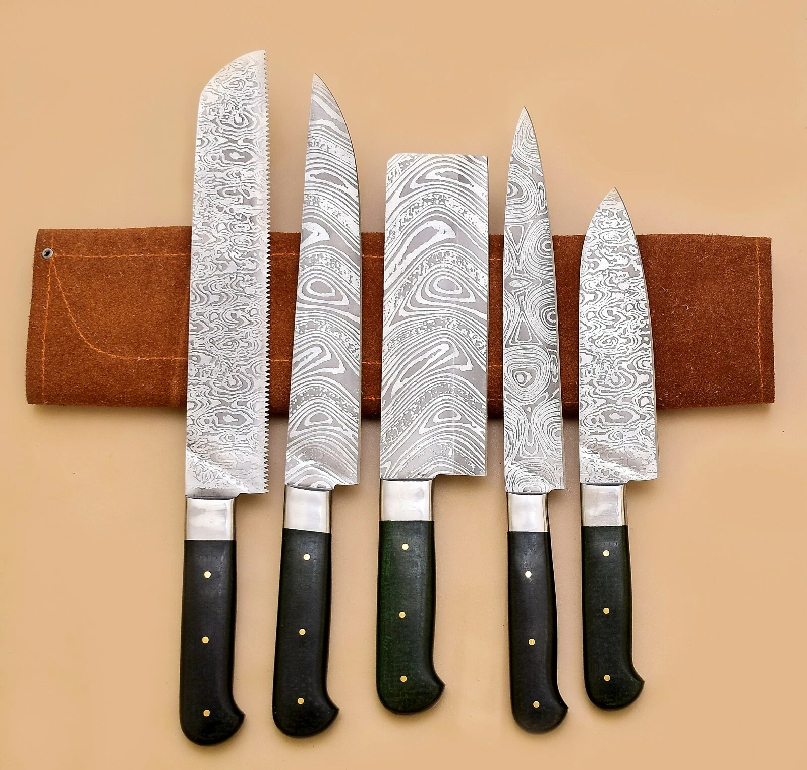Handmade D-2 steel ACHING Chef Knife Set With Dollar Wood Handle and Roll bag