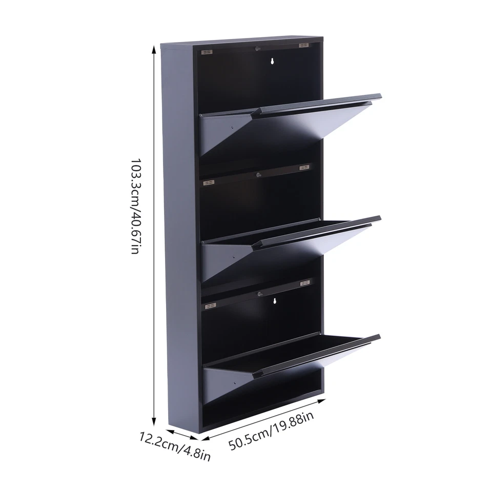 Rack-No-Assembly 3 Drawer Shoe Storage Metal Cabinet - Wall Mounted Modern Shoe - Image 4 of 4