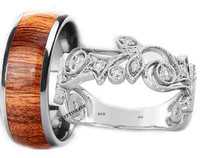 His And Hers Koa Titanium/ 925 Sterling Silver Wedding Engagement Ring Band Set His And Hers Koa Titanium/ 925 Sterling Silver Wedding Engagement Ring Band Set