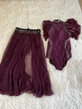 Adult Small Dance Costume 2 Piece Purple Extra Gemming Skirt Leo Lyrical