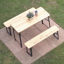 Folding Table And Bench Set Outdoor Garden Patio Picnic Party 3 Piece Furniture