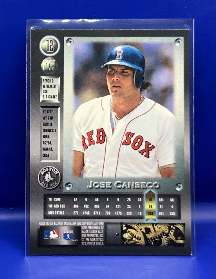 1996 SKYBOX METAL UNIVERSE PLATINUM SILVER FOIL #12 JOSE CANSECO Boston RED SOX - Image 2 of 2