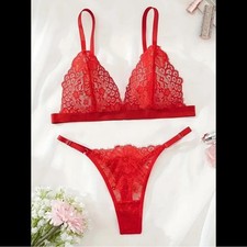 Red, Floral Lace, Lingerie Set