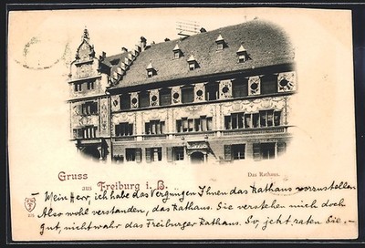 Postcard Freiburg i. B., Town Hall 1897 