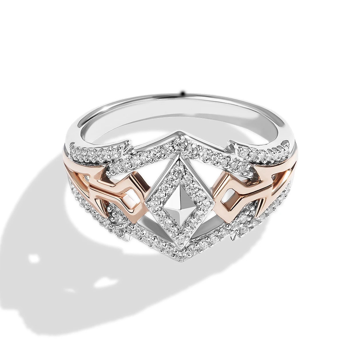 1/3Ctw White Round Cut CZ Ahsoka Tano Wedding Ring In Two Tone Plated 925 Silver