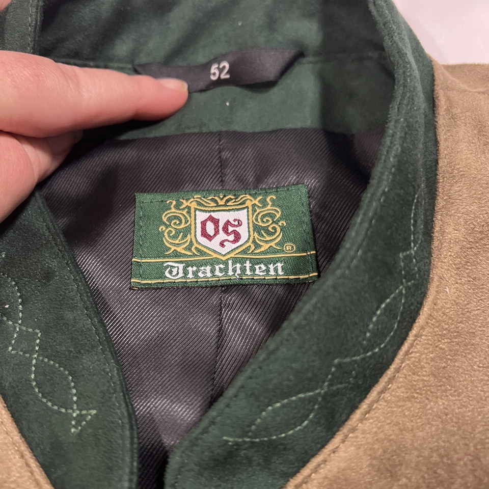 OS Trachten Austrian Jacket Herrenjanker Men’s Brown Size 52 Faux Leather Suede - Image 3 of 4