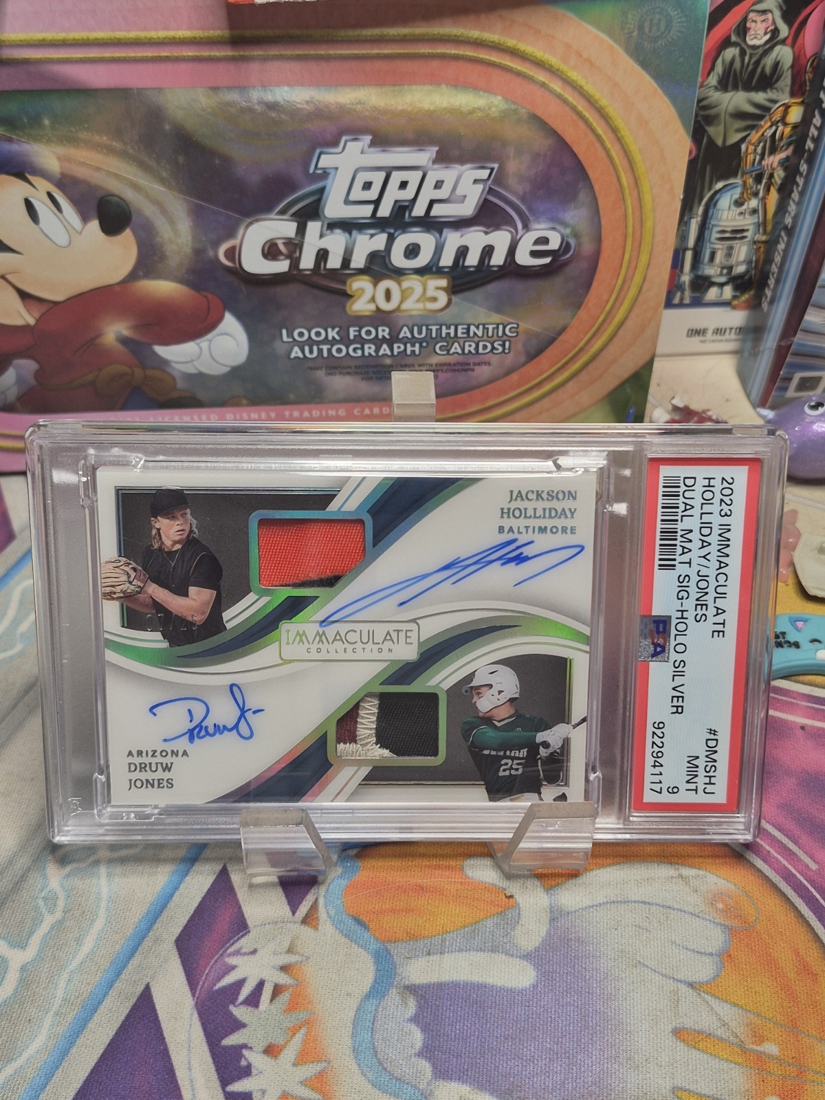 Jackson Holliday Druw Jones 2023 Panini Immaculate RC Duel Jersey Auto /25 PSA 9 view 2