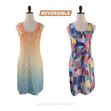 Vtg Reversible Mini Dress S Tank Colorful Artsy A-Line Sleeveless Eclectic 90s