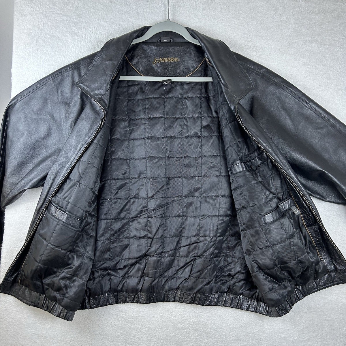 VTG 90s St Johns Bay Bomber Jacket Mens XL Black Genuine