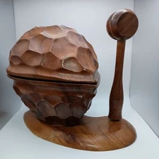 Vintage Solid Wood Wooden Nut Cracker Walnut Shaped With mallet