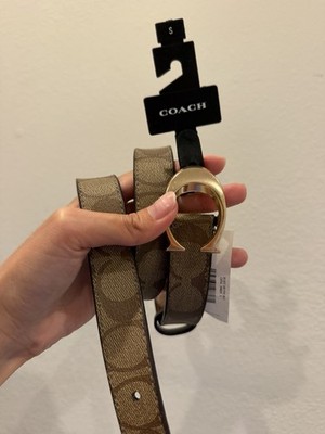 NWT Coach Women s Brown Signature Logo Buckle Belt, 25mm, Size S