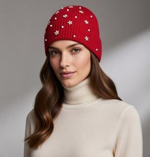 Rhinestone Flowers Beanie Hat Embellished Bling Soft Beanie Hat for Women NWT