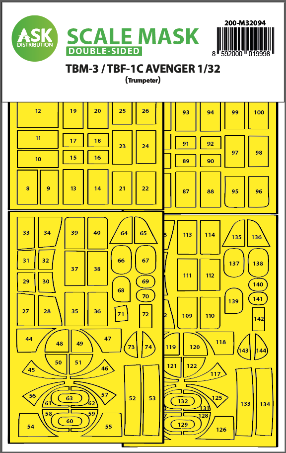 Art Scale 200-M32094 1:32 Grumman TBM-3 / TBF-1C Avenger canopy frame paint mask