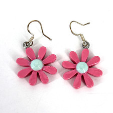 Pink Blue Flower Dangle Earrings Daisy Boho Hippie Retro NEW