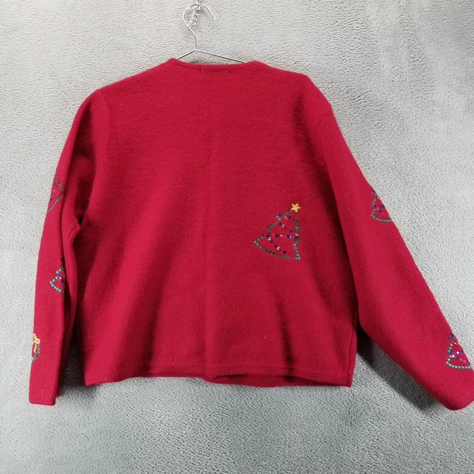 Suéter Vintage Karen Scott Mujer Pequeño XL Rojo Lana Navidad Cárdigan Años 90 Foto 2 de 4