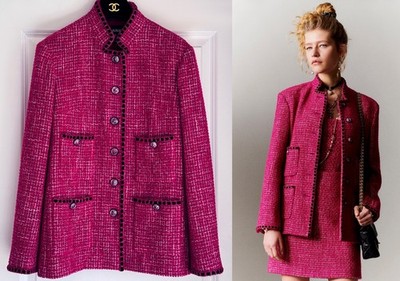 CHANEL 22B PINK BLACK WHITE CC BUTTONS TWEED JACKET 38 | eBay