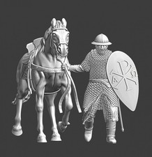 Northern Crusades Miniatures Medieval Byzantine Soldier Walking w/ Horse Saga 3D