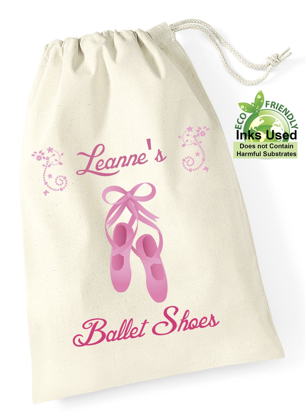 Zapatos de Baile Ballet Bolso Algodón Cordón Personalizado Rosa Estampado Eco Niña