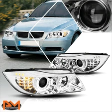 For 05-08 BMW E90 3-Series LED 3D Crystal U-Halo Projector Headlight/Lamp Chrome