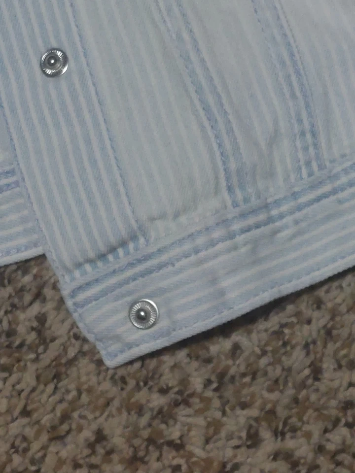 Genuine Kids Girl's Pin Striped Jean Jacket 5T Flower Decor  - Image 2 of 4