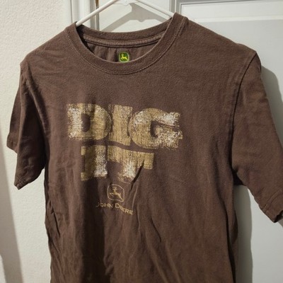 John Deere Mens Brown Dig It Graphic T-Shirt Cotton Crew Neck Size Medium