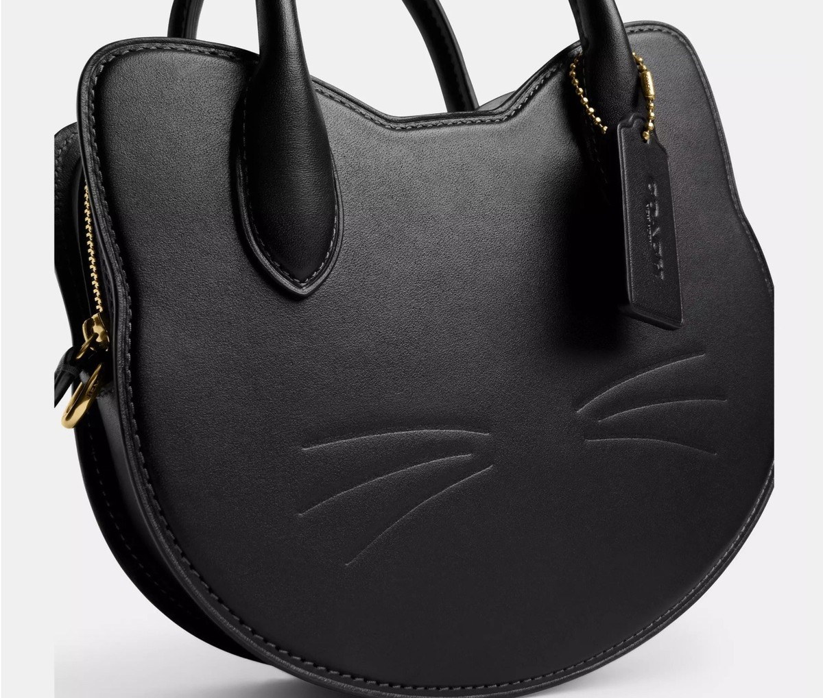 Coach 2025 Halloween Cat Crossbody Handbag Black Leather Bag CW615