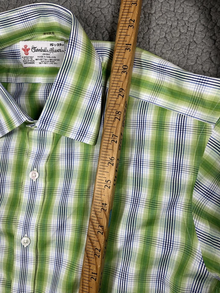 Camisa de vestir Turnbull & Asser para hombre 15,5 39 verde azul marino a cuadros hecha en Inglaterra Foto 4 de 4