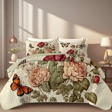 2/3-Piece Floral Printed Quilt Set, Durable Breathable Unique Summer Bedding Set