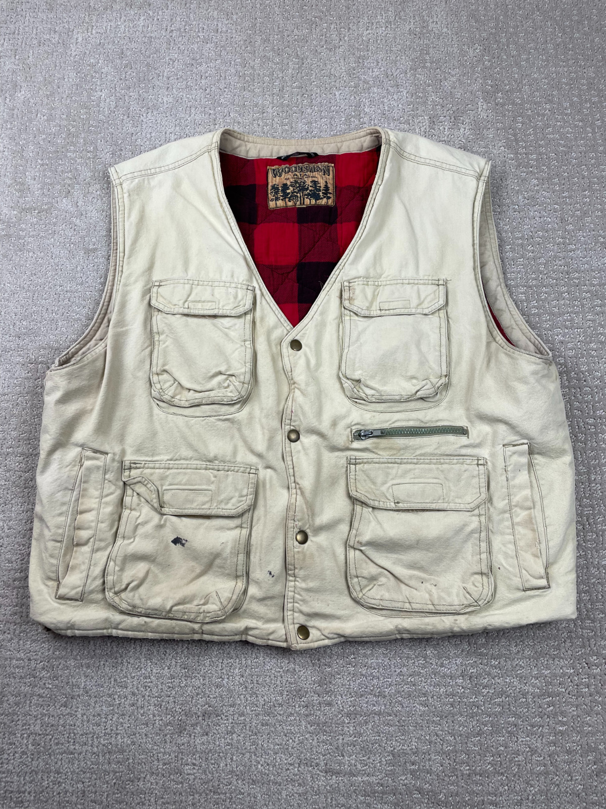 Vintage Woodsman ATA Vest Mens L Hunt Safari Chore Canvas Buffalo Plaid Lined