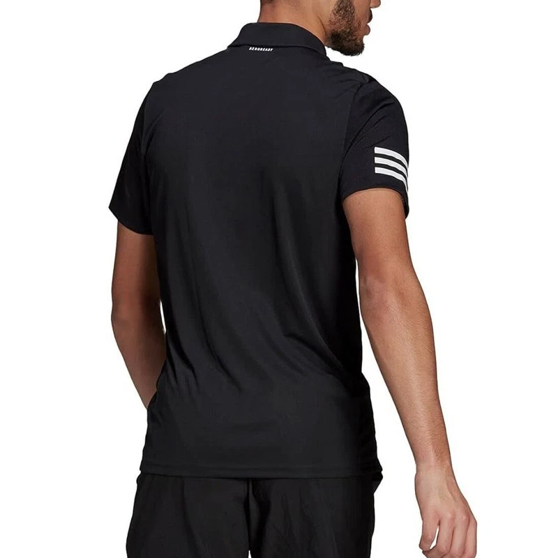 Adidas Club 3 Stripe Men's Black Polo Shirt Tennis Workout Sports Top - Image 2 of 4