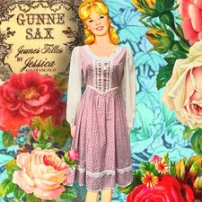 Vintage 1970s Gunne Sax Jeunes Filles by Jessica Pink Prairie Dress Floral Sz 12