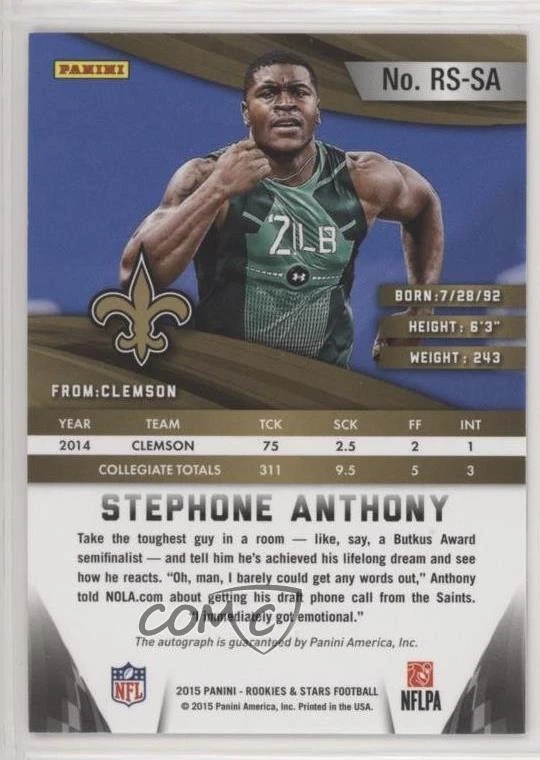 2015 Rookies & Stars Longevity Jersey Number Logo /25 Stephone Anthony Auto RC - Image 2 of 2