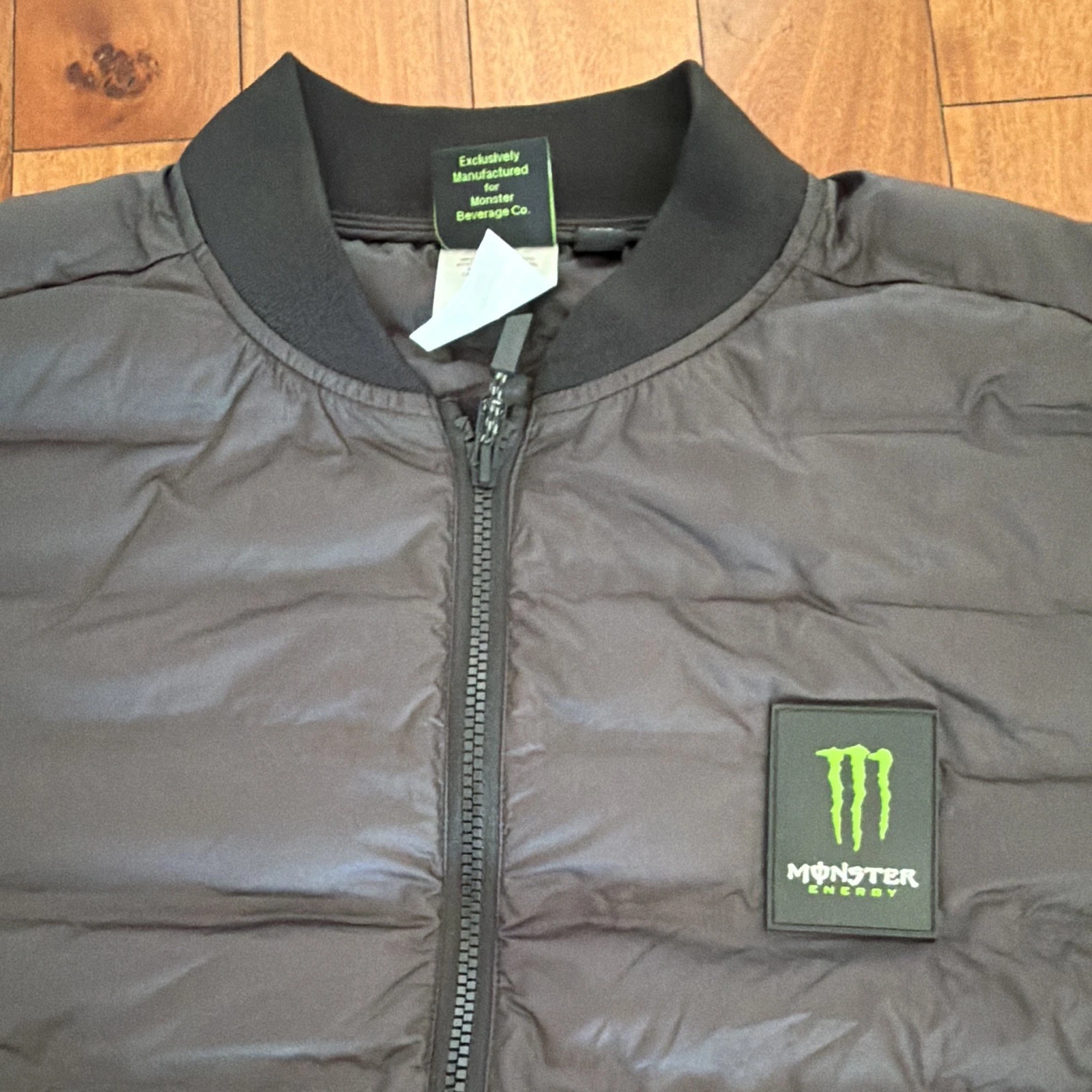 Monster Energy Men's Black Quilted Bomber Jacket Logo Full Zip Pockets L - product detail image 2