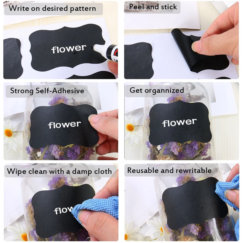 40pcs Chalkboard Labels Water-resistant Reusable Blackboards Storages Sticker Foto 4 de 4