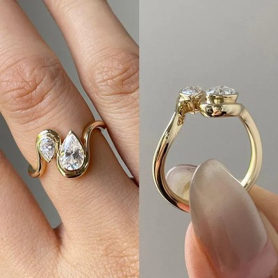 Halloween Sale! Double Pear 1.50tcw Lab Grown Diamond Ring 14k Yellow Gold