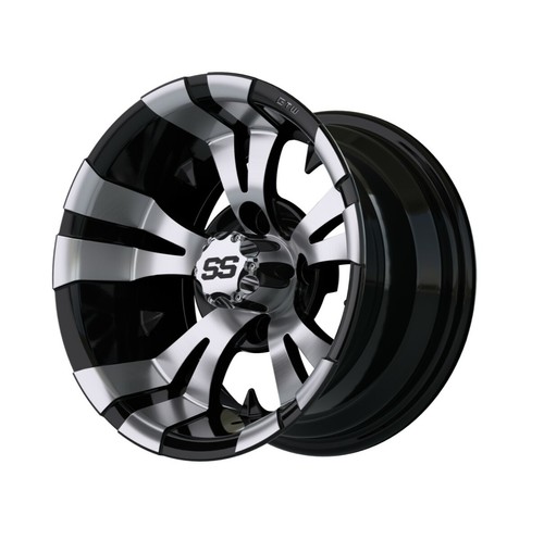 Set of 4 GTW 12" Vampire Black/Machined Golf Cart Wheels on 18" Street Tires - Picture 5 of 7