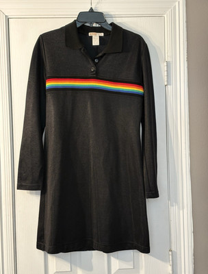 tiff black knit 90 s shift dress rainbow stripe Y2K  M
