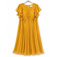 Azazie Marigold Yellow Chiffon Flutter Sleeve Pleated Formal Dress Size A18