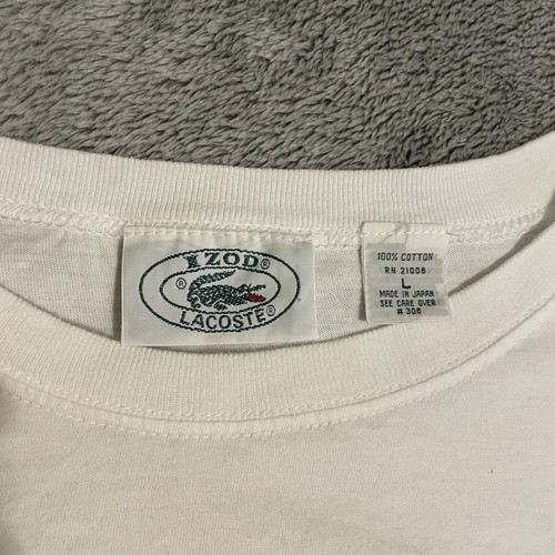 Izod Lacoste Tropical Logo Single Stich T-Shirt XL VTG Retro Preppy 80's White - Picture 3 of 8
