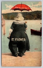 Manchester NH~Pine Island Park~Big Lady Bathing Beauty~It Floats~c1910 PC