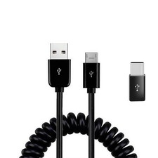 Coiled USB Cable Charger Cord Micro-USB to USB-C Adapter Power for SmartPhones