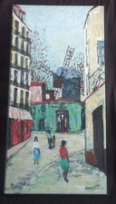 Vtg Oil Canvas Abstract MCM VILLAGE TOWN Windmill Painting Framed Signed RENATTI