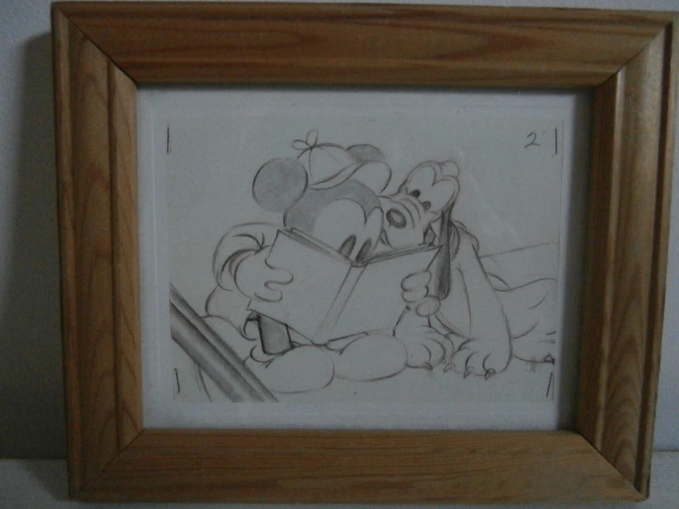 DISNEY MICKEY MOUSE AND PLUTO PENCIL SKETCH SMALL MINIATURE PRINT FRAMED GIFT - Image 3 of 4