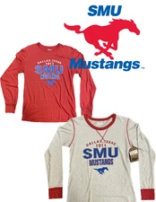 SMU Mustangs Mens Long Sleeve T-Shirt New NCAA by Blue 84 Red Light Gray