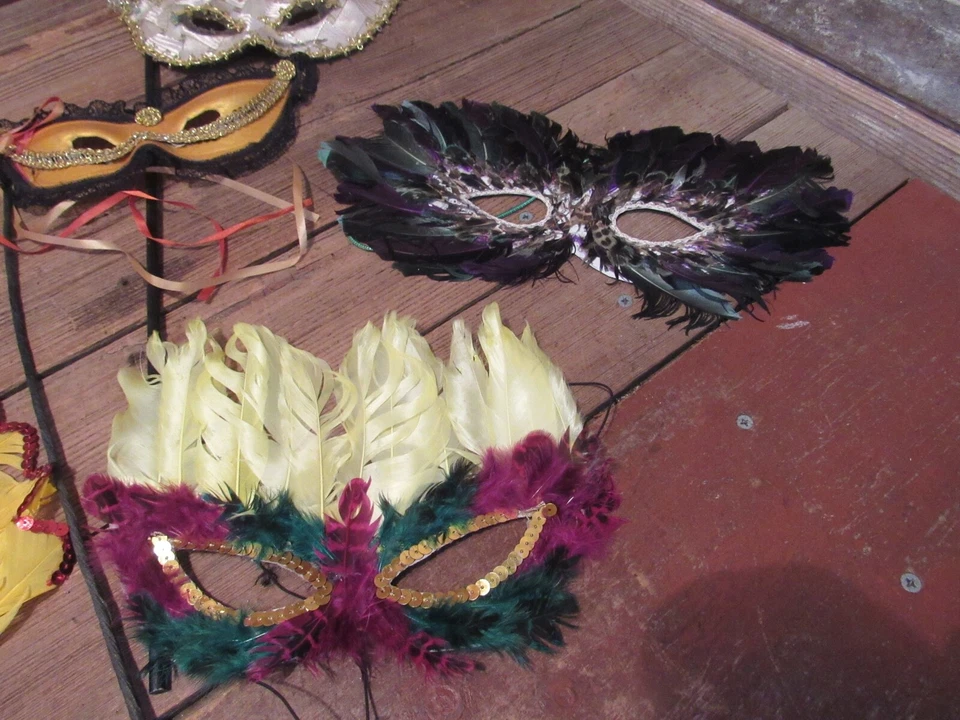 LOT Mardi Gras Halloween Feather Eye Masks Assortment - 8 Pieces - Image 4 of 4