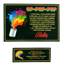 * * 'OP-POP-POP' Bally 1969 Custom Instruction/Apron Cards * * (New)